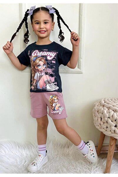LUFFY KİDS Printed Girls' T-Shirt and Shorts Set - 1025