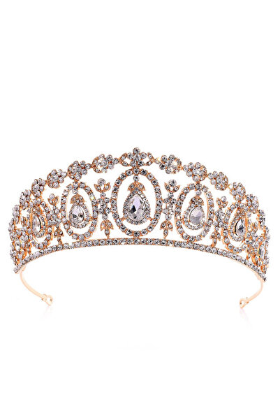 VeeShop Tiara eleganta Ulyana, medalioane ovale, floricele si cristale - Auriu