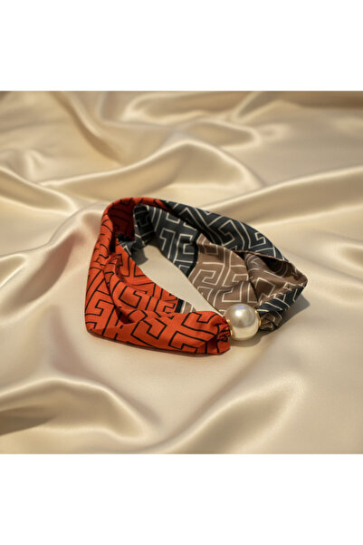 BHR AKSESUAR Women's Patterned Scarf Necklace with Pearls and Magnets, Stylis...