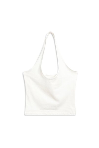 Ltb Halter Neck Crop White Tank Top
