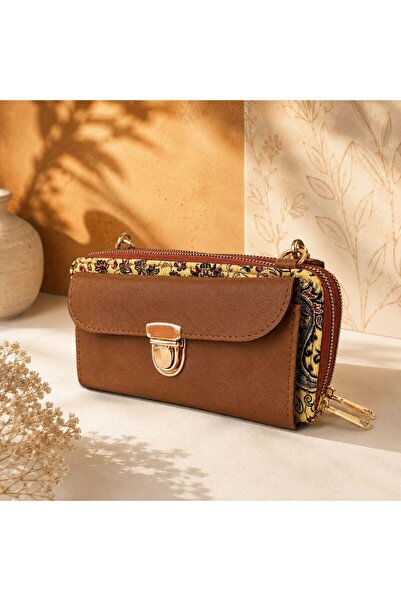BIJUTERI Cnt-6005 Tan Yellow Paisley Patterned Tapestry Crossbody Wallet Bag ...