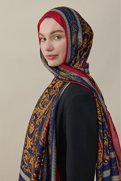Merve Nayir Varok Pattern Imported Voile Silk Shawl Burgundy