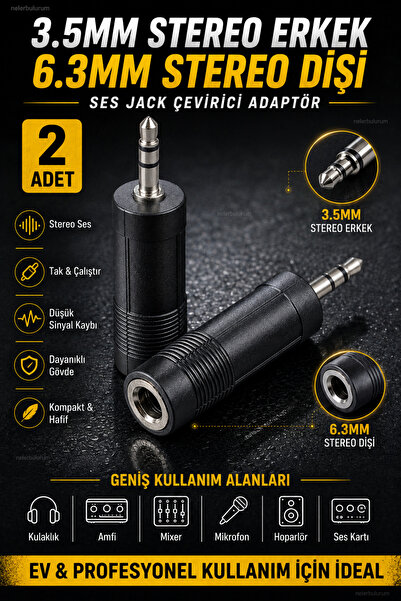 nelerbulurum 2 ADET 3.5 mm Erkek – 6.3 mm Dişi Stereo Ses Jack Çevirici Adapt...
