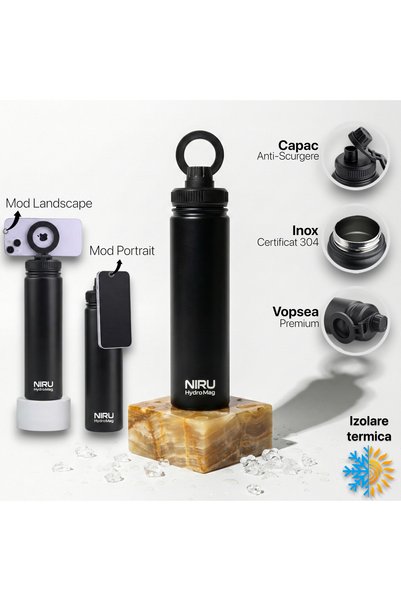 Niru Sticla de apa portabila HydroMag™ 750ML - din Inox Premium, cu suport magnetic MagSafe pentru