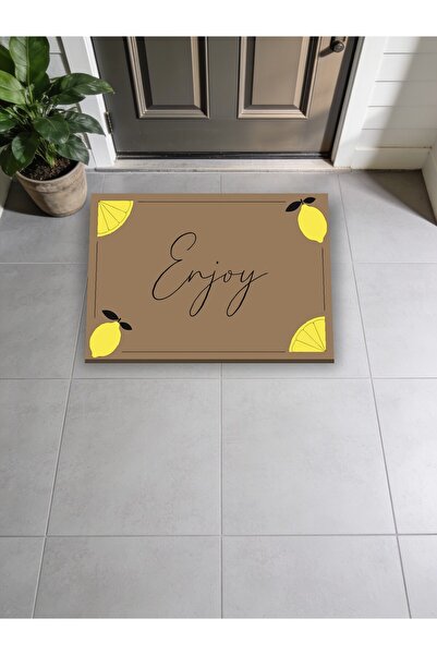 Enjoy Yazili Limonlu El Yazisi Dijital Baski Kapi Onu Paspasi 45x70 Yikanabilir Kaymaz Taban