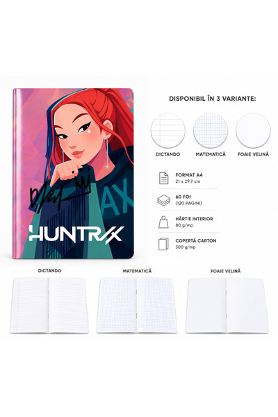Ingift Caiet A4 Personalizat Huntrix – 60 Foi, Dictando