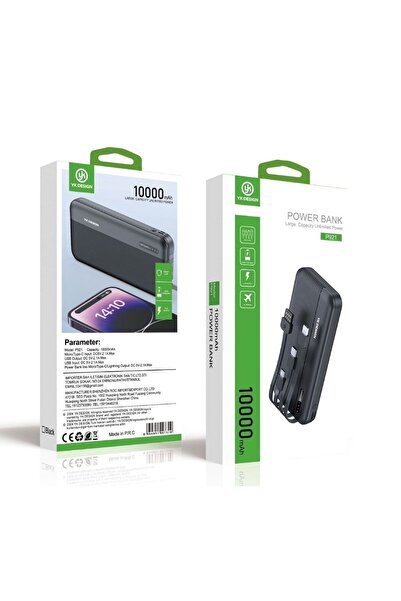 FUTAX 10000 mAh Micro Type-C USB Lightning 4 Kablolu Hızlı Kablosuz Şarj Powerbank (5690)