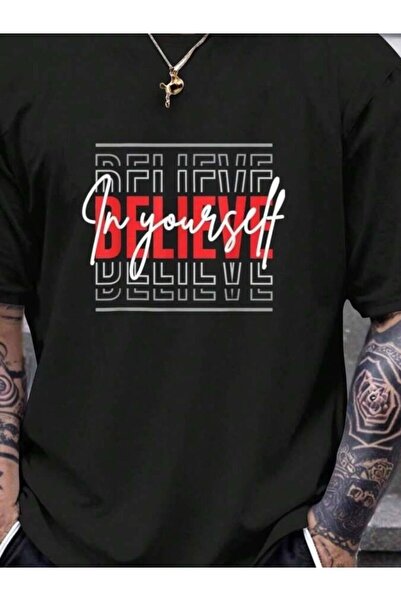 9JY Printed Neck T-Shirt, 230 G/M² Men's T-Shirt With Motivational Print "Bel...