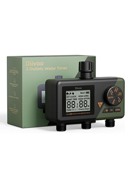Diivoo Programator automat pentru irigare WT10M-GN, 3 zone, IP54, functie Rai...