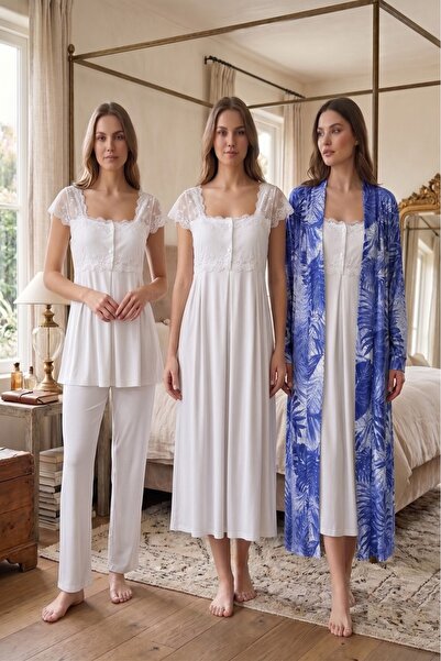 Puerpera Effortt Maternity Patterned Dressing Gown, Nightgown and Pajama Set ...