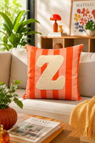 Pilloveland Punch Embroidered Throw Pillow Cover - 43*43 cm - Orange Letter Z...