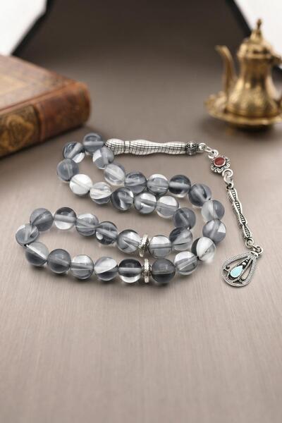 Prestige Thermal Quartz Stone 33 Prayer Beads with Metal Tassel 8mm Sphere Cu...