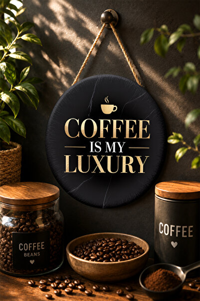 Mayeka Cafeaua este luxul meu - Masă rotundă din MDF cu model de marmură neag...