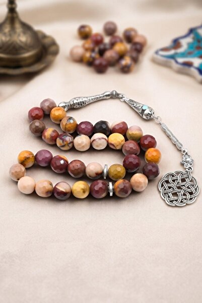 Prestige Natural Mokait Jasper Stone 33 Prayer Beads with Metal Tassels 10mm ...