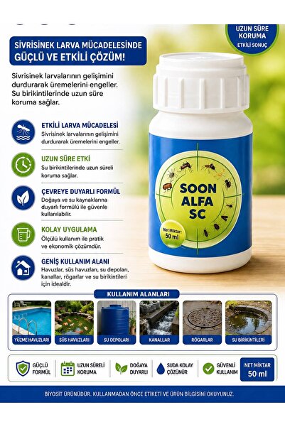 Sivrisinek Larva İlacı 50 ml | Larvasit Sivrisinek Üreme Önleyici | Su Birikintisi, Rögar, Havuz ve Su Depoları İçin Etkili Çözüm