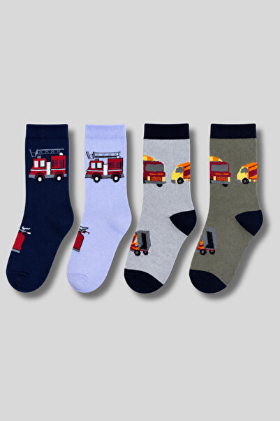 aw adawhite Children's 4-Pack Cotton Patterned Socks