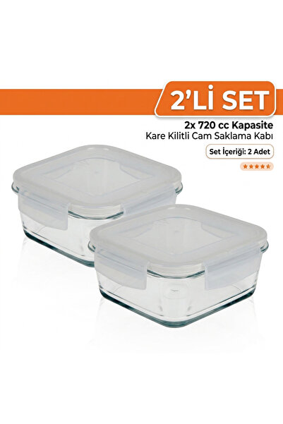 Generic Brand La V Set of 2 Square Locking Glass Storage Containers - 720 Cc