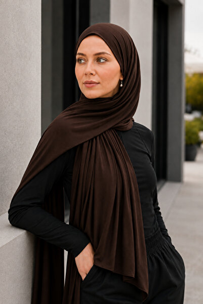 Merve Nayir Hijab Combed Cotton Shawl Jersey Lycra Shawl Hijab Bitter Brown