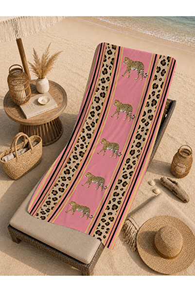 Evmila Safari Pink Leopard Border Tiger Patterned 70X150 Beach Towel - Digita...