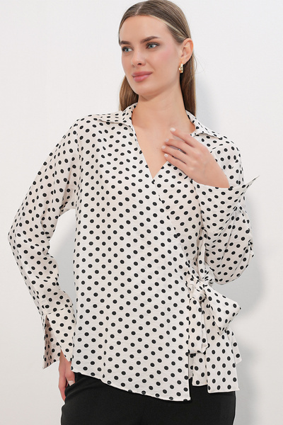 Bigdart Women's Double-Breasted Polka Dot Blouse 40036 - B.White