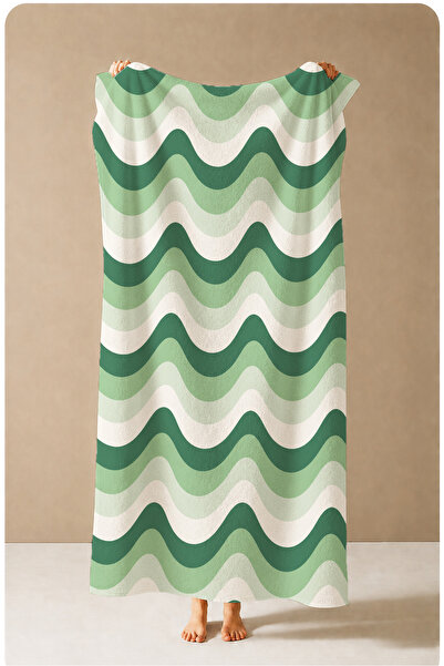 Evmila Retro Green Mint Wavy Striped Modern Patterned 70X150 Beach Towel - Co...
