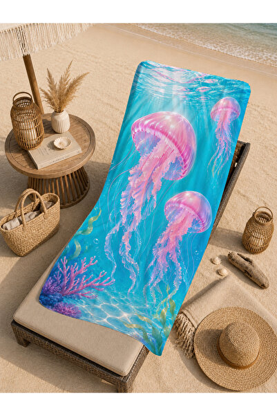 Evmila Colorful Jellyfish Ocean Patterned 70X150 Beach Towel - Digital Printe...