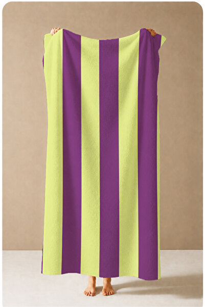 Evmila Pop Art Lime Green Purple Vertical Striped Patterned 70X150 Beach Towe...