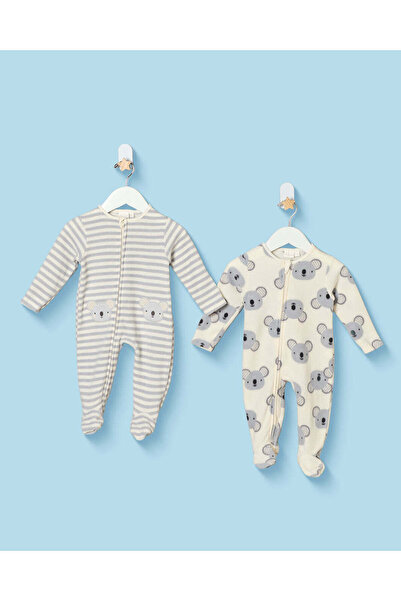 REDTAG Baby Boys White Polar Fleece Button Front Sleepsuit Set (2 Piece)