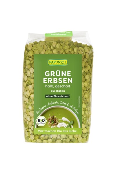 Rapunzel Mazăre verde decojită organică, jumătăți, 500g