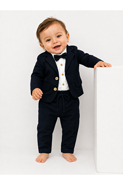 tinytrends Erkek Bebek Zıbınlı Gömlek Papyonlu Takım Elbise