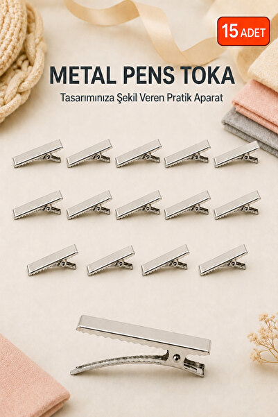 Pernem 15 Adet Pens Saç Tokası Metal Timsah Klips Kendi Tasarımını Yap Toka A...