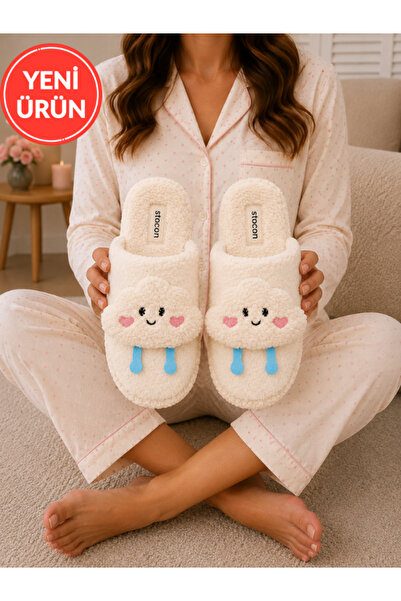 STOCON Cute Cloud Patterned Plush Women's House Slippers Gift Slippers Dowry ...