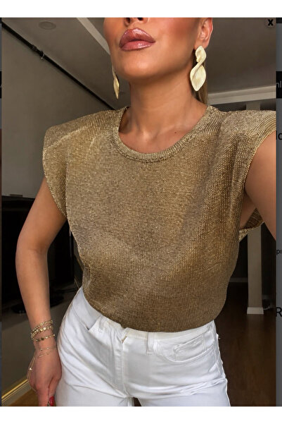 MareandCo Gold Vatkalı Simli Bluz