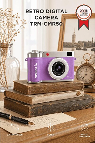 Torima Mini Dijital Retro Kamera 48MP Selfie Video Vlog Kamerası CMR50 Mor