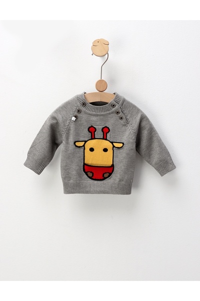 MiniKids Pulover Mohair, cu Girafa, gri