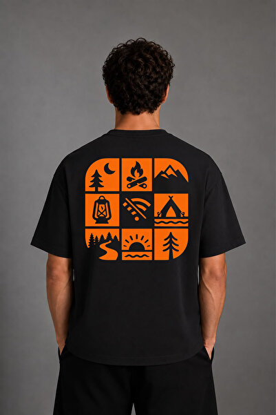VSRN Tricou oversize negru cu imprimeu pe spate Camp Works Design