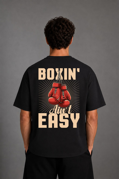 VSRN Boxing Easy Design Back Printed Black Oversize T-Shirt