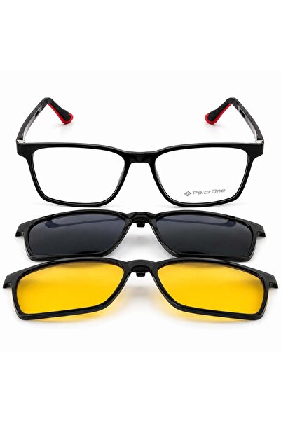 PolarOne نظارات شمسية مستقطبة PO 351-C1 مع 2 مشبك + حماية من الضوء الأزرق، نظ...