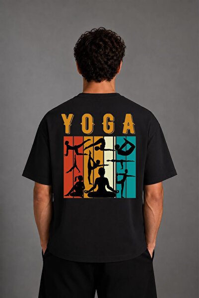 VSRN Tricou oversize negru cu imprimeu pe spate Yoga 1 Design
