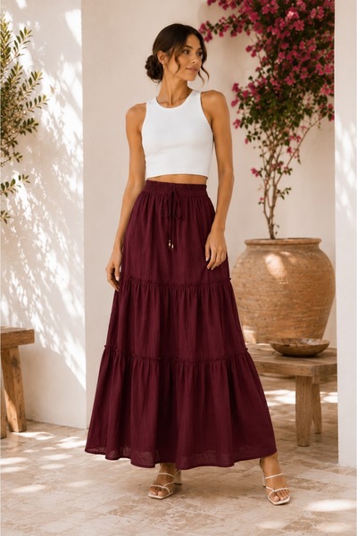 Raben Drawstring Layered Maxi Skirt