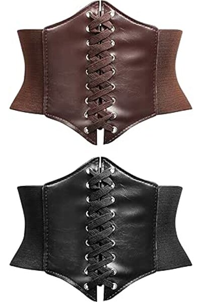 SATINIOR 3 Pieces Lace-up Women Corset Belts Elastic Wide Band Retro Tied Was...