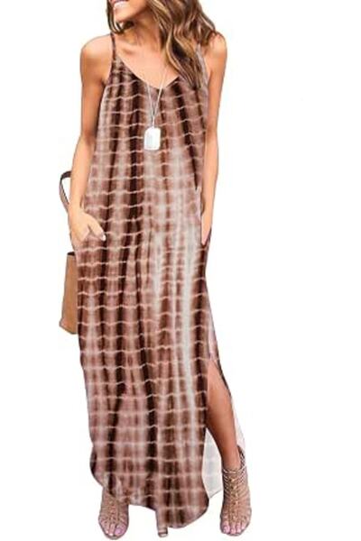 GENERAL HUSKARY Women's Summer Casual Sleeveless V Neck Strappy Split Loose D...