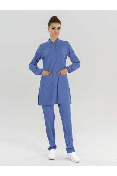 ÇİZGİ MEDİKAL Dazzling Blue Tesettür Hakim Collar Doctor Nurse Medical Scrubs...
