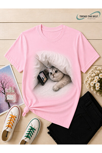 TREND THE BEST Trendin En İyisi Summer Cat Secretly Watching Phone Printed Un...