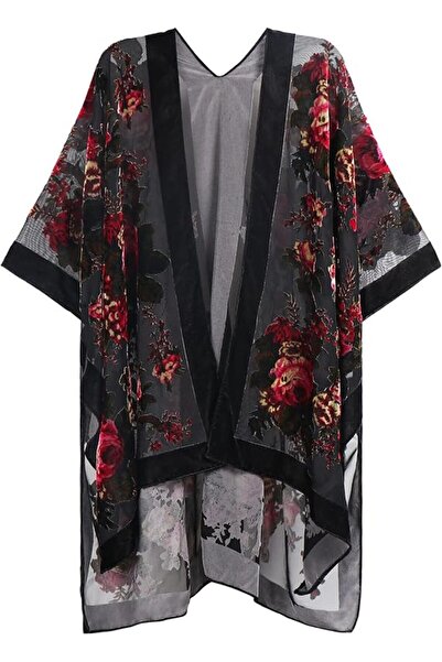 MJP MJ SERECA Women's Burnout Velvet Kimono Long Cardigan Cover Up Without Ta...