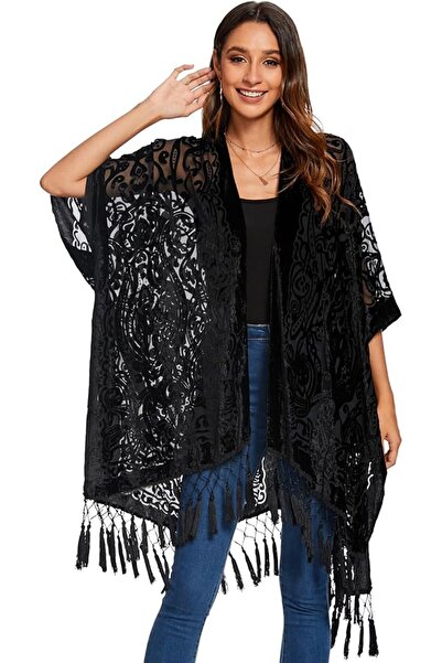 MJP MJ SERECA Women's Burnout Velvet Kimono Long Cardigan Cover Up Without Ta...