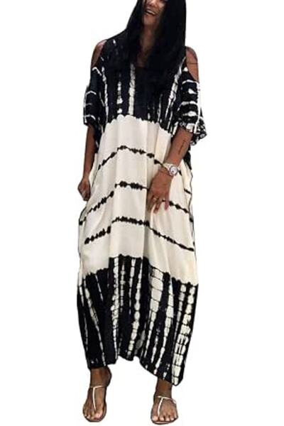 YouKD Summer Cotton Floral Long Kaftan Bohemian Kimono Beach Swimsuit Cover U...