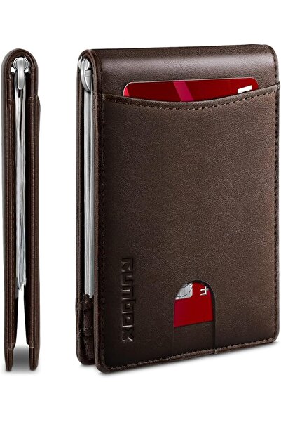 Runbox Genuine Leather Slim Wallet for Men RFID Blocking Bifold Minimalist Fr...
