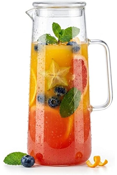 1Chase Heat Resistant Borosilicate Water Jug With Handle and Glass Lid, Hot/C...