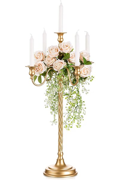 Sziqiqi 20In Gold Candelabra Tall Taper Candlestick for Candle and Floral Met...